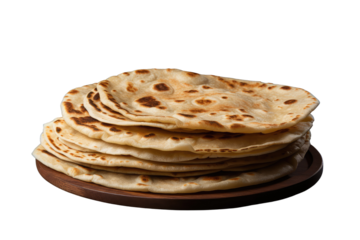 Indian Traditional Cuisine Chapati Also Known as Roti on isolated transparent Background