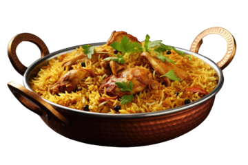chicken biryani on isolated transparent background