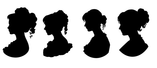  woman model side view silhouette collection - obrazy, fototapety, plakaty