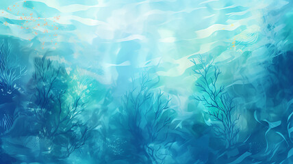 underwater sea ocean watercolor blue transparent background
