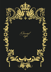 Gold ornament on dark background. Can be used as invitation card.