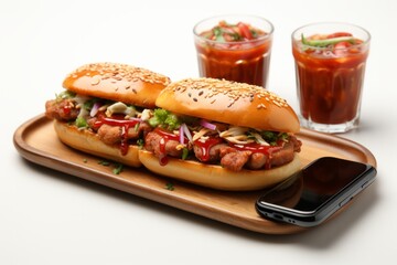 User's hand tapping on a smartphone screen to place an order on a food delivery app, capturing the action of ordering food online, Generative AI