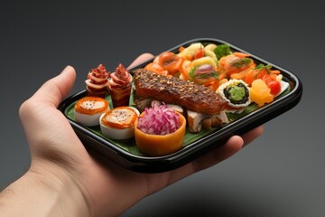 User's hand holding a smartphone with a food delivery app open, displaying a Recommended for You section based on user preferences, Generative AI