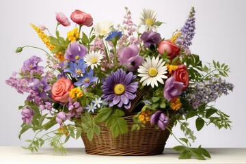 basket of flowers on isolated background