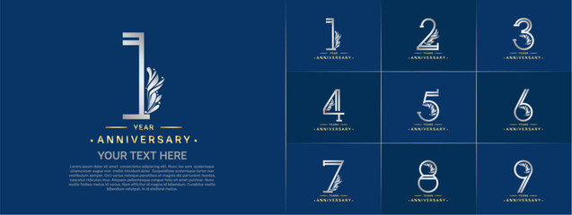 set of anniversary logotype silver and gold color and ornament for special celebration event