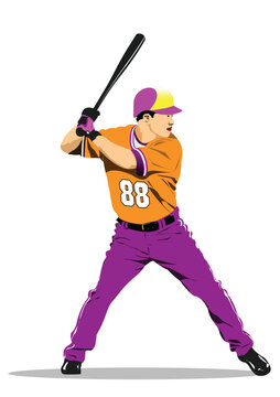Baseball player. Vector 3d illustration for