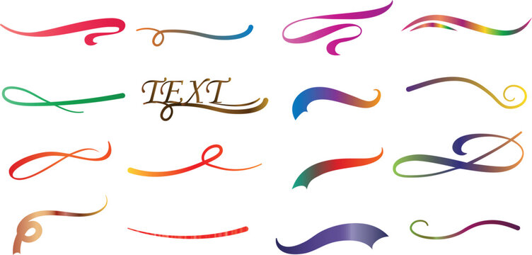 Gradient, calligraphic swoosh underlines vector illustrations. Curve lines for brush strokes in art decoration. Embellish with ornate, fancy script in vintage typography.