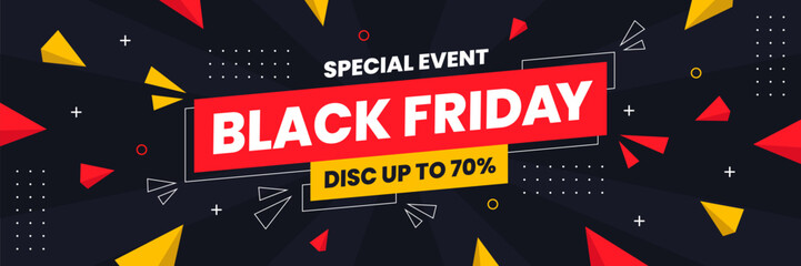 Black Friday Sale horizontal banner template for social media posts, mobile apps, banners design, web or internet ads. Trendy abstract square template with geometric shape