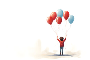 simple illustration of young boy with balloons