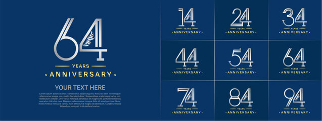 set of anniversary logotype silver and gold color and ornament for special celebration event