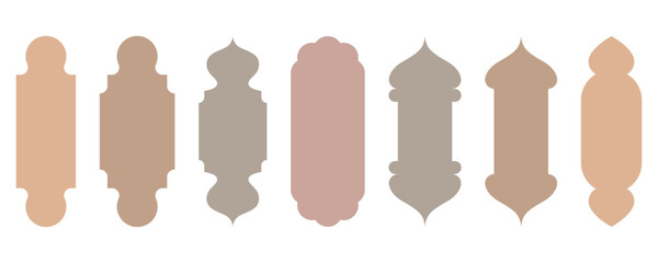 Ramadan shapes of windows and doors design. Islamic arches with Turkish ornament. Muslim oriental templates for banner and decor. Vector symbols