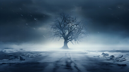 Frozen Silence SCENE: A desolate winter road engulfed in a silent snowstorm. Utilize double...