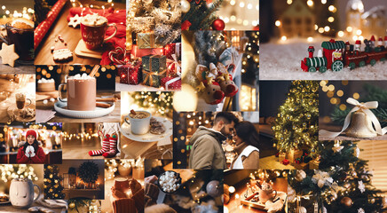 Christmas themed collage. Collection of festive photos, banner design