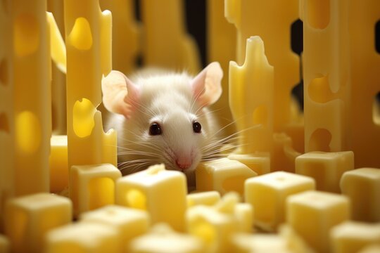 a mouse collecting bits of cheese in a maze