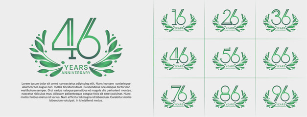 set of anniversary logotype green color and ornament for special celebration event - obrazy, fototapety, plakaty
