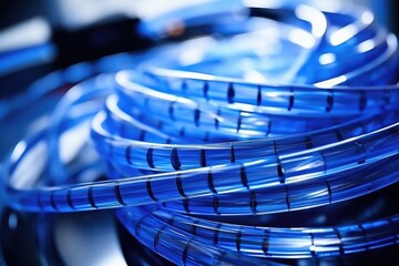 high-speed ethernet cables coiled against technology background - obrazy, fototapety, plakaty