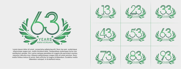 set of anniversary logotype green color and ornament for special celebration event