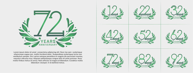set of anniversary logotype green color and ornament for special celebration event - obrazy, fototapety, plakaty