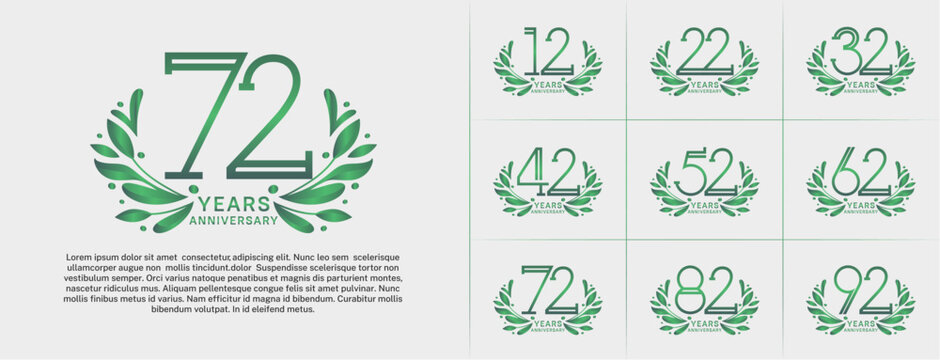 set of anniversary logotype green color and ornament for special celebration event