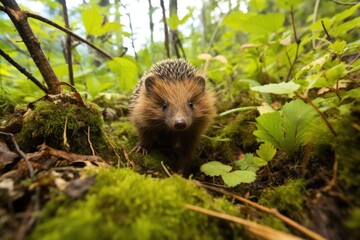 hedgehog wandering through leafy underbrush