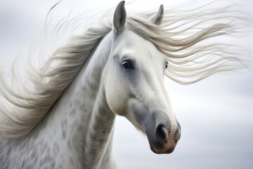 close-up of a white horse mane in wind - obrazy, fototapety, plakaty