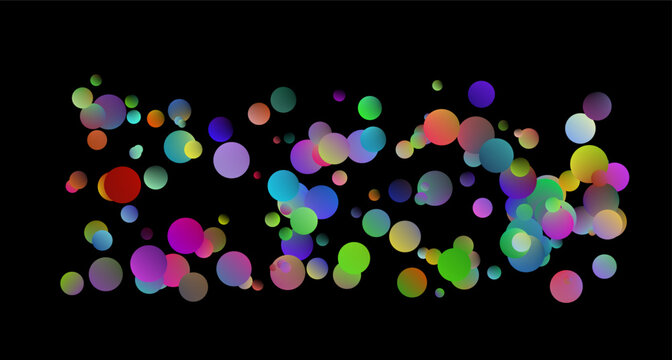 Gradient Vibrations: Multicolored Layers and Dots on a Black Canvas in Various Shades and Positions. Creative Abstract Vector Image with Gradient Fill