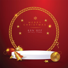 Christmas sale product podium decorated with traditional christmas elements