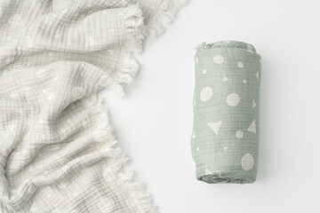 Soft muslin blanket for kids on white background