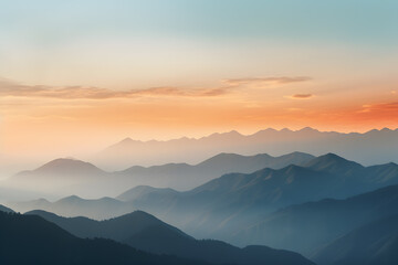 Majestic Mountain Peaks. A Panoramic View of Towering Mountain Ranges at Sunrise