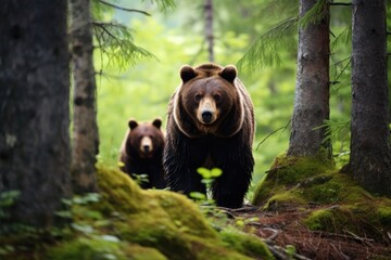 a bear excluded from a group of bears in the woods