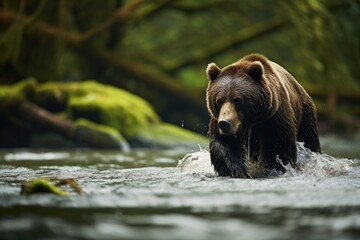 a bear fishing independently in a river