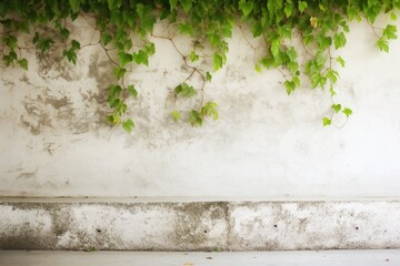 ivy creeping up a whitewashed indoor wall - obrazy, fototapety, plakaty