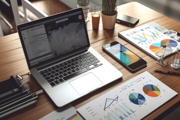 A modern work space desk with a laptop Generative AI