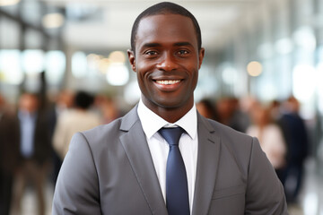 Fototapeta premium Professional man wearing suit and tie smiling confidently for camera. This image can be used to depict success, business, or professional themes.
