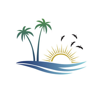 Beach logo design holiday palm vector image.