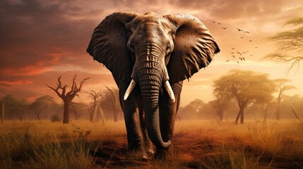 elephant at sunset in the forest