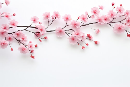 Branch of pink flowers against white background. This picture can be used for various purposes.