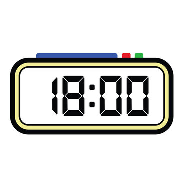 Digital Clock Time at 18:00, Time Illustration 24 Hours Format