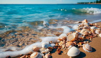 Fototapeta na wymiar Tropical coastline, blue water, sandy beach nature beauty generated by AI