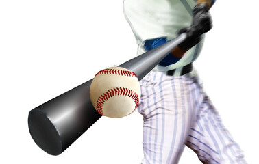 Baseball player hitting ball with bat 