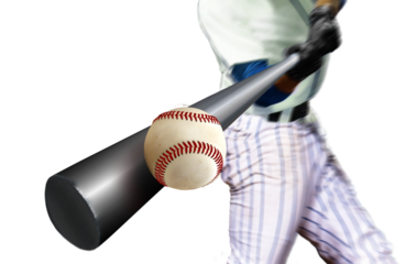 Baseball player hitting ball with bat 