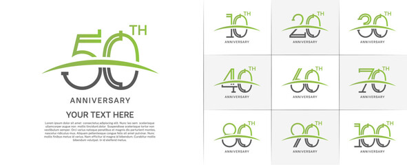 set of anniversary logotype black and green color with swoosh for special celebration event - obrazy, fototapety, plakaty