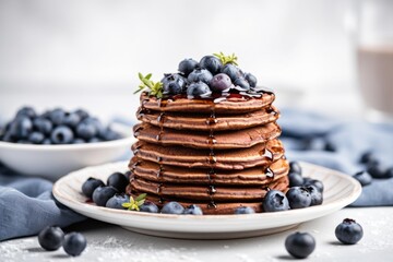a stack of vegan pancakes topped with blueberries