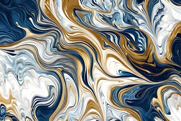 Abstract luxury marble background. Digital art marbling texture. Blue, gold and white colors.