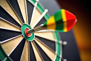 close-up of a dart stuck in a dartboard - obrazy, fototapety, plakaty