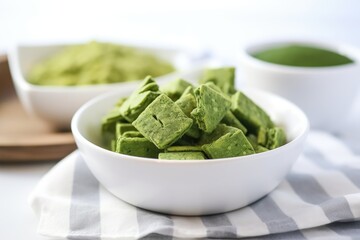 vegan snacks dyed green resting in a white bowl