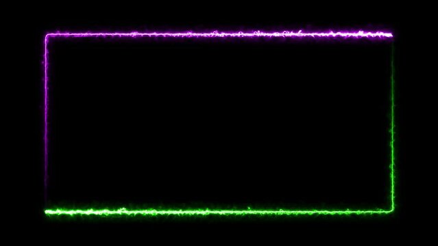 Abstract purple green flare fire electric light rectangle frame video footage background