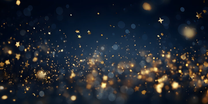 New year Christmas background with gold stars and sparks