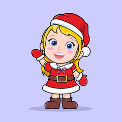 Cartoon little girl wearing Santa Claus costume vector illustration.