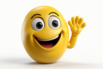 Smiling yellow emoji hand with a waving gesture, conveying a warm and friendly greeting, Generative AI - obrazy, fototapety, plakaty